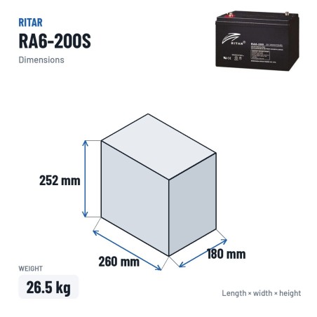 Batería de caravana Ritar RA6-200S 6V 212Ah AGM | baterias.com