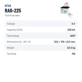 Caravan battery Ritar RA6-225 6V 238Ah AGM – technical data