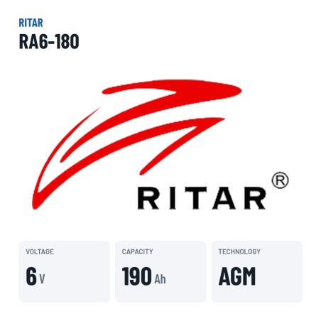 Batteria caravan Ritar RA6-180 6V 190Ah AGM – dati principali