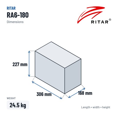 Bateria de caravana Ritar RA6-180 6V 190Ah AGM – medidas 306 × 168 × 227 mm