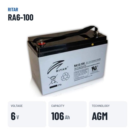 Wohnmobilbatterie Ritar RA6-100 6V 106Ah AGM | baterias.com