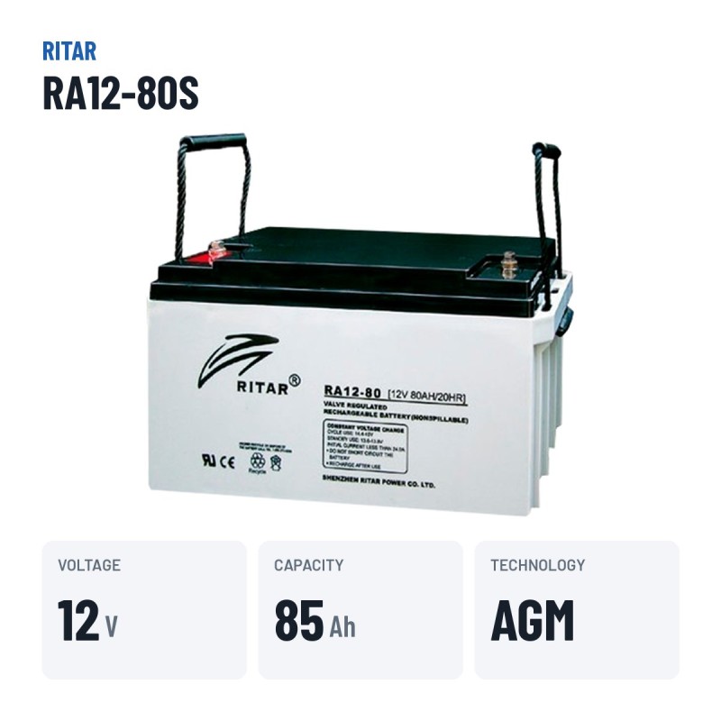 Bateria de cadeira de rodas Ritar RA12-80S 12V 85Ah AGM – dados principais