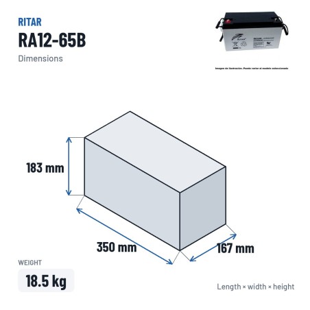 Rollstuhlbatterie Ritar RA12-65B 12V 69Ah AGM – Abmessungen 350 × 167 × 183 mm