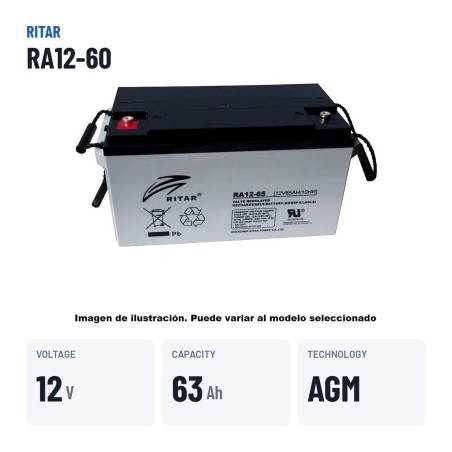 Batería de silla de ruedas Ritar RA12-60 12V 63Ah AGM – datos clave