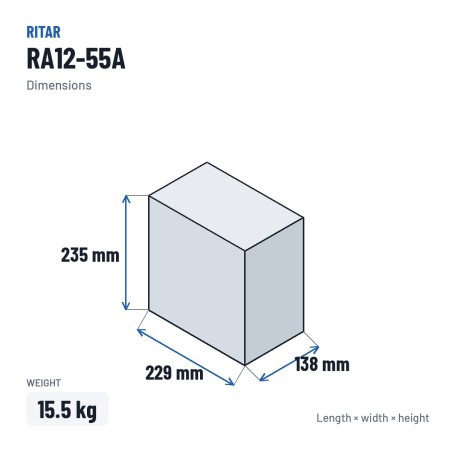 Rollstuhlbatterie Ritar RA12-55A 12V 58Ah AGM – Abmessungen 229 × 138 × 235 mm