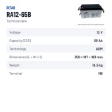 Batería de silla de ruedas Ritar RA12-65B 12V 69Ah AGM – ficha técnica