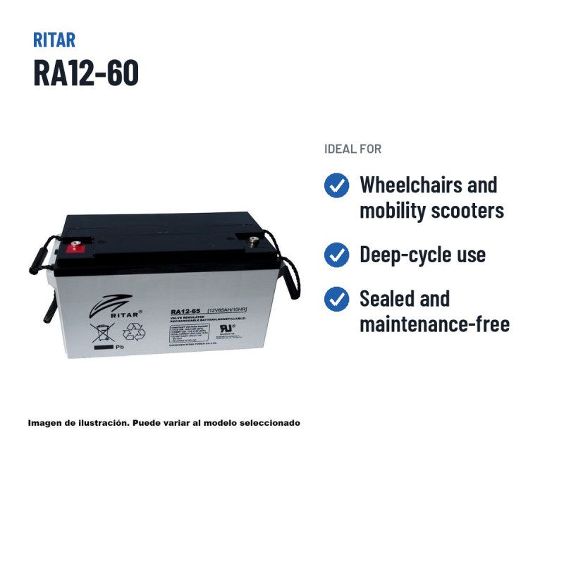 Batería de silla de ruedas Ritar RA12-60 12V 63Ah AGM – usos recomendados