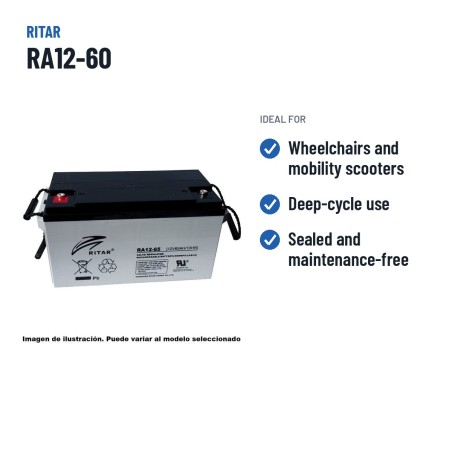 Batterie fauteuil roulant Ritar RA12-60 12V 63Ah AGM – utilisations recommandées