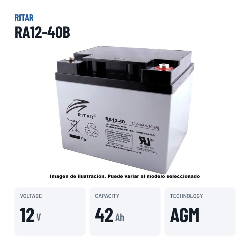 Rollstuhlbatterie Ritar RA12-40B 12V 42Ah AGM – wichtigste Daten
