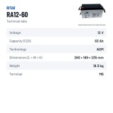 Batterie fauteuil roulant Ritar RA12-60 12V 63Ah AGM – fiche technique