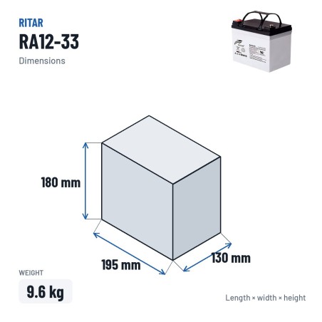 Rollstuhlbatterie Ritar RA12-33 12V 35Ah AGM – Abmessungen 195 × 130 × 180 mm