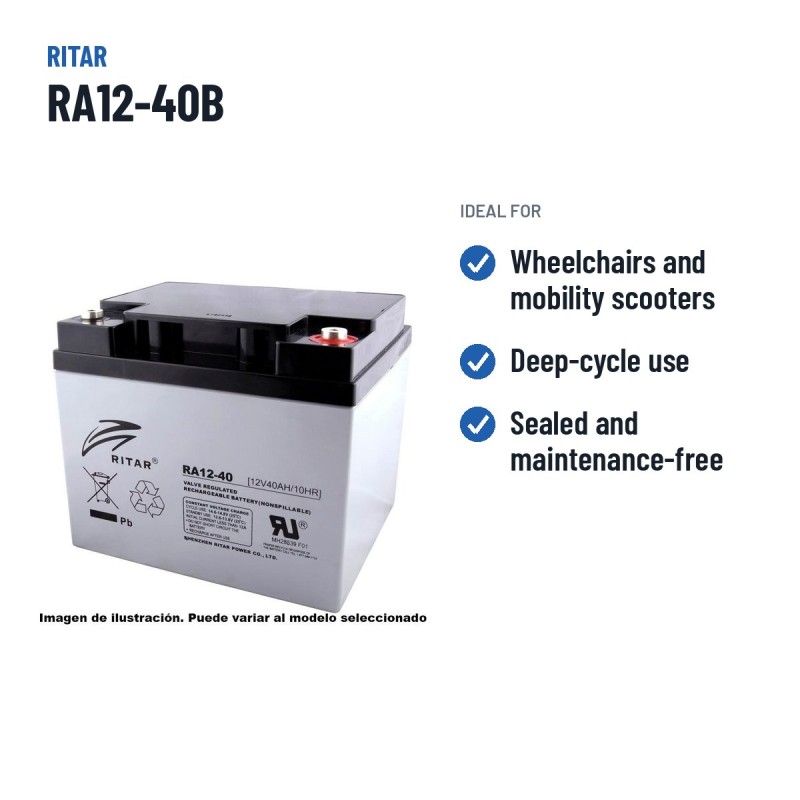 Batteria per carrozzina Ritar RA12-40B 12V 42Ah AGM