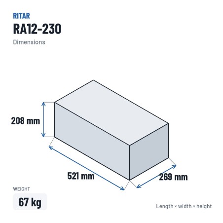 Caravan battery Ritar RA12-230 12V 244Ah AGM – dimensions 521 × 269 × 208 mm