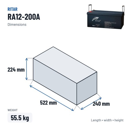 Batterie camping-car Ritar RA12-200A 12V 212Ah AGM | baterias.com