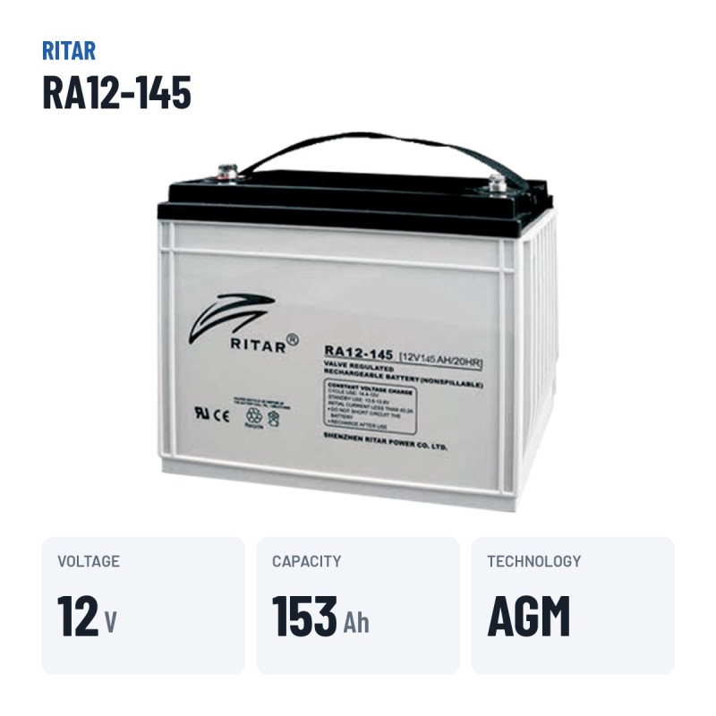 Batterie camping-car Ritar RA12-145 12V 153Ah AGM | baterias.com