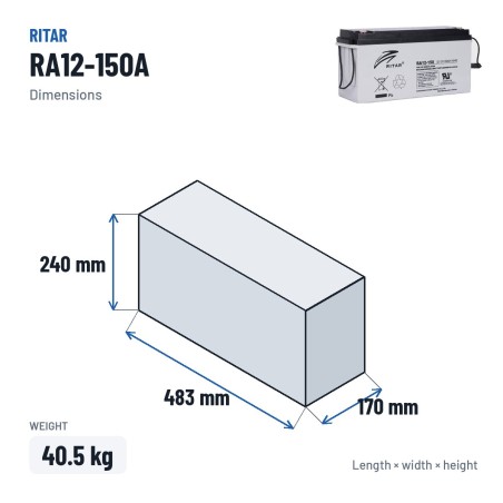 Bateria de caravana Ritar RA12-150A 12V 159Ah AGM – medidas 483 × 170 × 240 mm