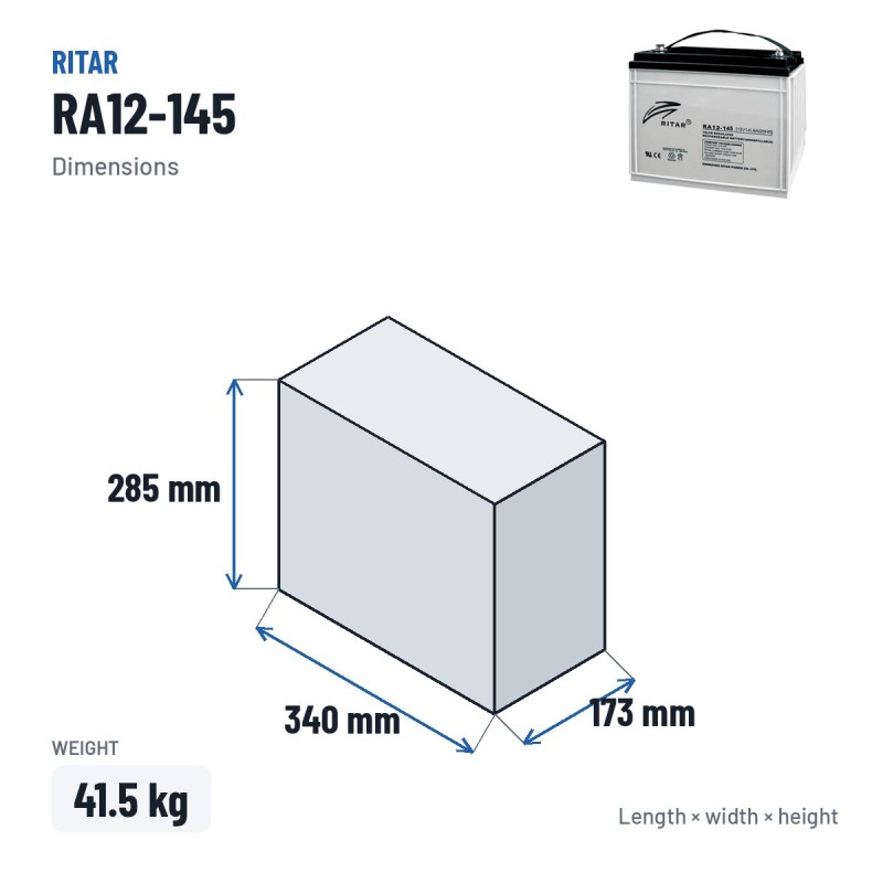 Batería de caravana Ritar RA12-145 12V 153Ah AGM | baterias.com