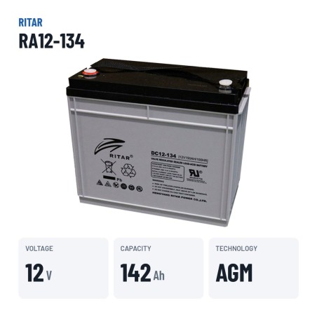 Caravan battery Ritar RA12-134 12V 142Ah AGM – key specs
