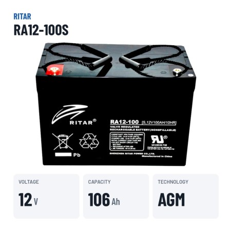 Bateria de caravana Ritar RA12-100S 12V 106Ah AGM – dados principais