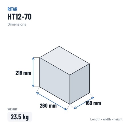 Batteria stazionaria UPS Ritar HT12-70 12V 74Ah AGM – dimensioni 260 × 169 × 218 mm
