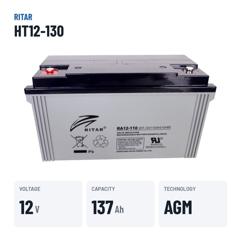 Stationärbatterie USV Ritar HT12-130 12V 137.4Ah AGM – wichtigste Daten