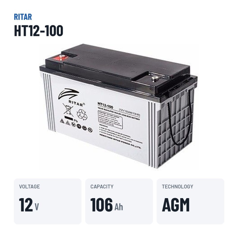 Stationary UPS battery Ritar HT12-100 12V 105.8Ah AGM – key specs