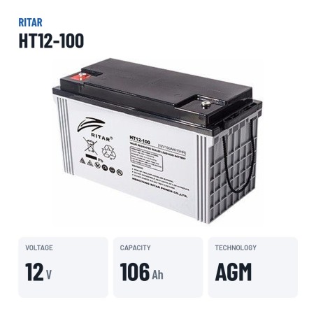 Batteria stazionaria UPS Ritar HT12-100 12V 105.8Ah AGM – dati principali