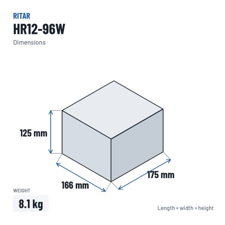 Batteria stazionaria UPS Ritar HR12-96W 12V 24Ah AGM – dimensioni 166 × 175 × 125 mm