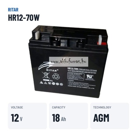 Batteria stazionaria UPS Ritar HR12-70W 12V 18Ah AGM – dati principali