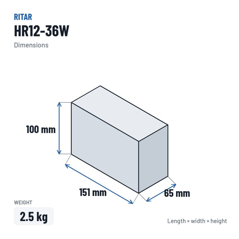 Batteria stazionaria UPS Ritar HR12-36W 12V 9Ah AGM – dimensioni 151 × 65 × 100 mm