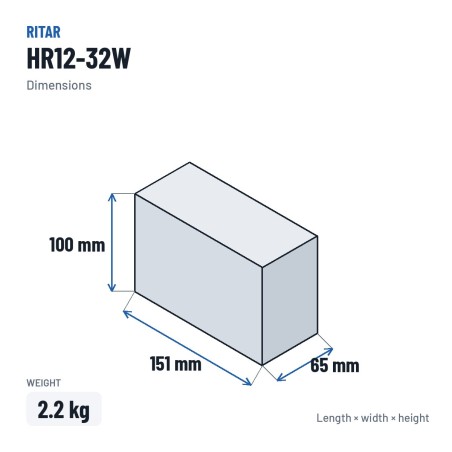 Batterie stationnaire onduleur Ritar HR12-32W 12V 8Ah AGM – dimensions 151 × 65 × 100 mm