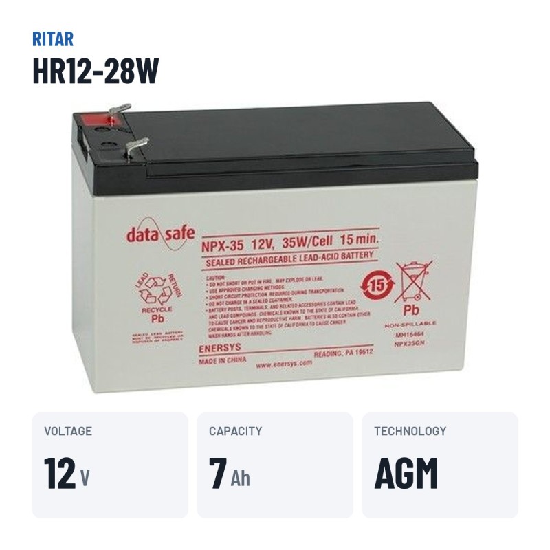 Batteria stazionaria UPS Ritar HR12-28W 12V 7Ah AGM – dati principali