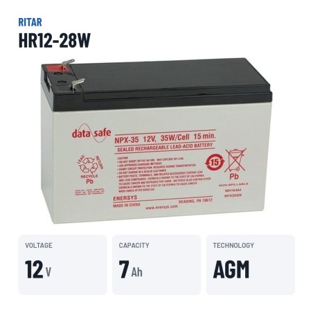 Stationary UPS battery Ritar HR12-28W 12V 7Ah AGM | baterias.com