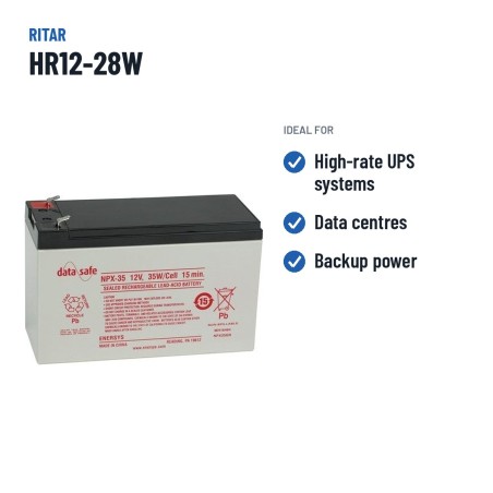 Stationary UPS battery Ritar HR12-28W 12V 7Ah AGM | baterias.com