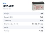 Stationary UPS battery Ritar HR12-28W 12V 7Ah AGM | baterias.com