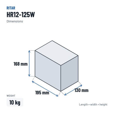 Stationärbatterie USV Ritar HR12-125W 12V 33Ah AGM – Abmessungen 195 × 130 × 168 mm