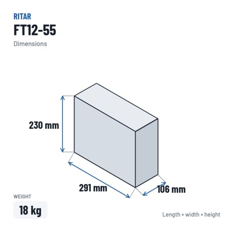 Telekom-Batterie Ritar FT12-55 12V 55Ah AGM – Abmessungen 291 × 106 × 230 mm
