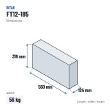 Telecom battery Ritar FT12-185 12V 185Ah AGM – dimensions 560 × 125 × 316 mm