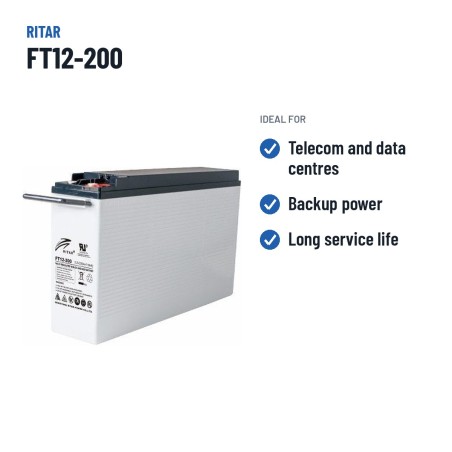 Telecom battery Ritar FT12-200 12V 200Ah AGM | baterias.com