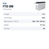 Telecom battery Ritar FT12-200 12V 200Ah AGM | baterias.com