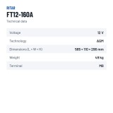 Bateria para telecomunicações Ritar FT12-160A 12V 160Ah AGM