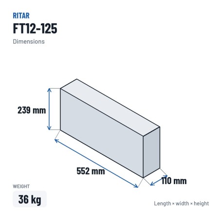 Batteria per telecomunicazioni Ritar FT12-125 12V 125Ah AGM – dimensioni 552 × 110 × 239 mm