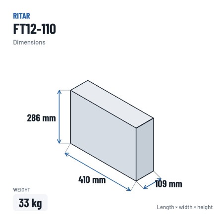 Batterie télécom Ritar FT12-110 12V 110Ah AGM – dimensions 410 × 109 × 286 mm