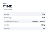 Batterie télécom Ritar FT12-110 12V 110Ah AGM – fiche technique
