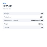 Batería para telecomunicaciones Ritar FT12-105 12V 105Ah AGM – ficha técnica