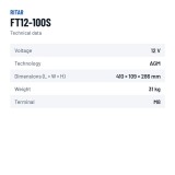 Telecom battery Ritar FT12-100S 12V 100Ah AGM | baterias.com