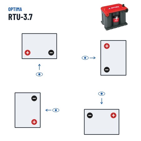 Batteria auto Optima RTU-3.7 12V 44Ah 730A AGM – polarità (schema 1, + a sinistra)