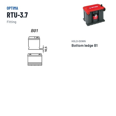 Batteria auto Optima RTU-3.7 12V 44Ah 730A AGM – terminali e fissaggio
