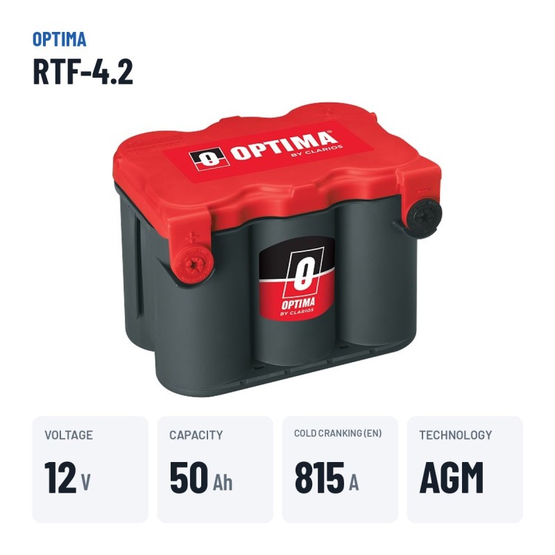 Car battery Optima RTF-4.2 12V 50Ah 815A AGM – key specs