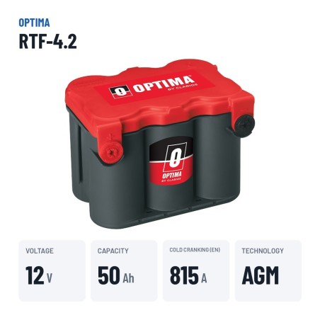 Batería de coche Optima RTF-4.2 12V 50Ah 815A AGM – datos clave